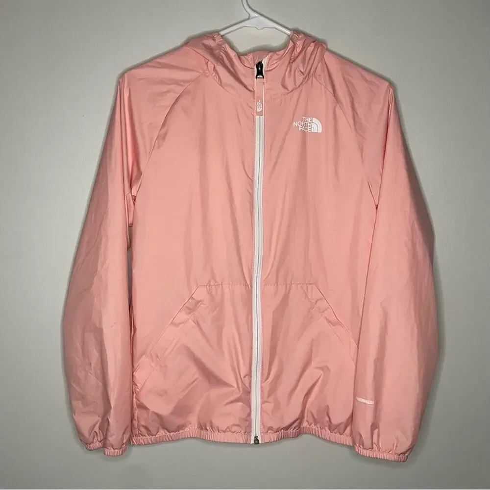 The North Face Girls' Never Stop Hooded Windwall Jacket in Pink Moss Size L